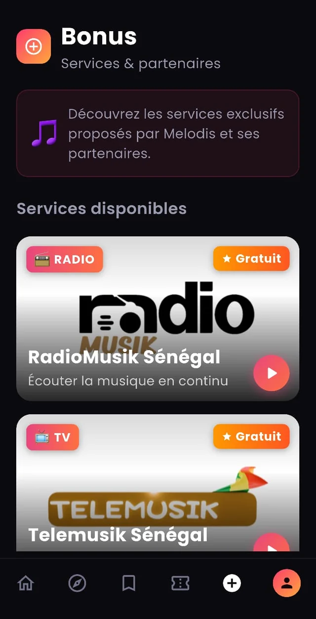 Bonus & partenaires — application Melodis